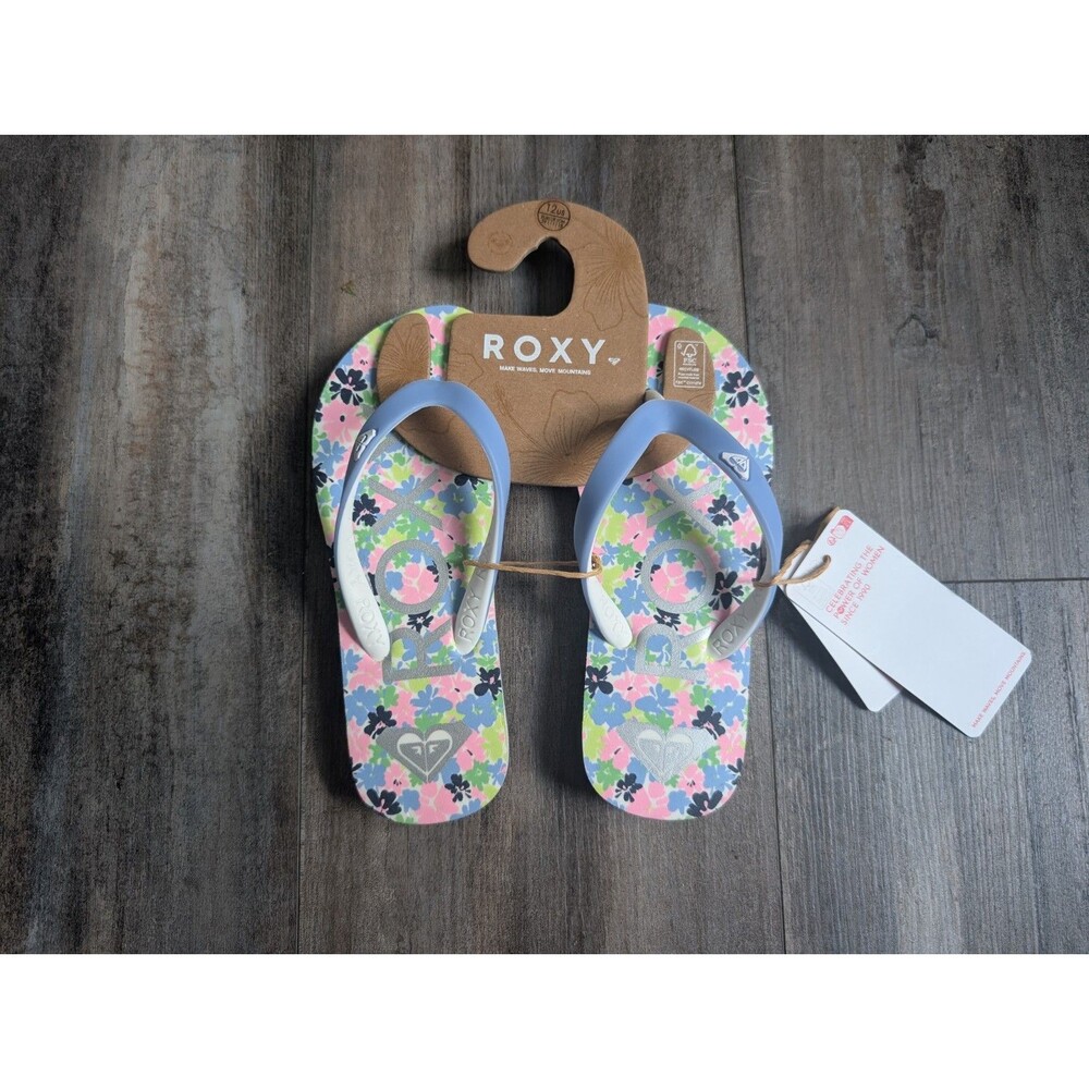 NEW Roxy Girl Tahiti VII Flip Flops Crazy Print Flower (CPF) Girls Size 12 US